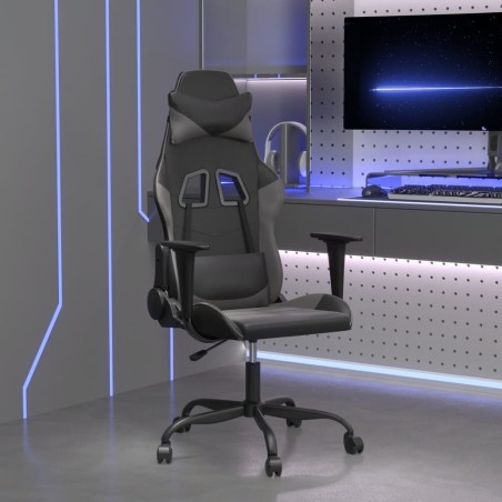 vidaXL Silla gaming de masaje cuero sintético negro y gris