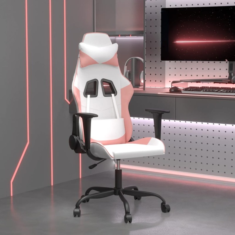 vidaXL Silla gaming de masaje cuero sintético blanco y rosa vidaXL Silla gaming de masaje cuero sintético blanco y rosa