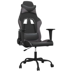 vidaXL Silla gaming de masaje cuero sintético negro y gris