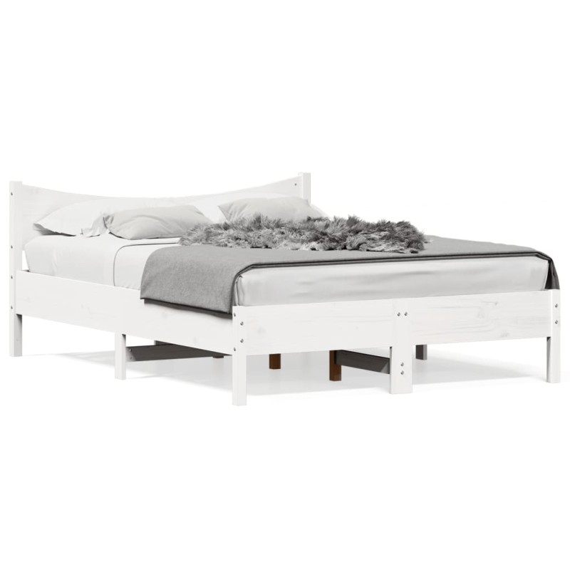 vidaXL Estructura de cama madera maciza de pino blanco 135x190 cm vidaXL Estructura de cama madera maciza de pino blanco 135x190 cm