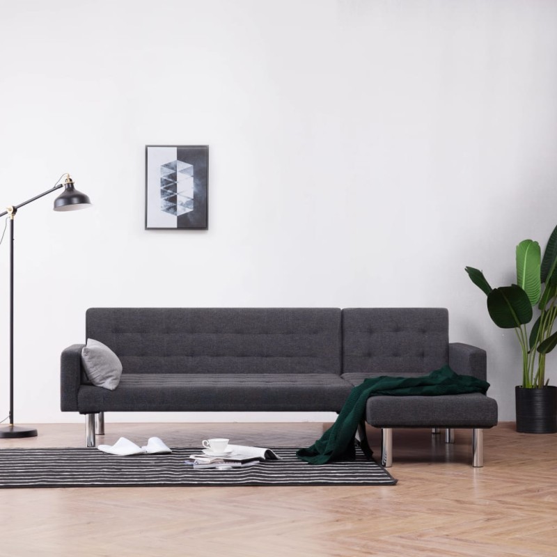 vidaXL Sofá cama en forma de L poliéster gris oscuro vidaXL Sofá cama en forma de L poliéster gris oscuro