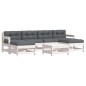 vidaXL Juego de muebles jardín 7 piezas y cojines madera maciza blanco vidaXL Juego de muebles jardín 7 piezas y cojines madera maciza blanco