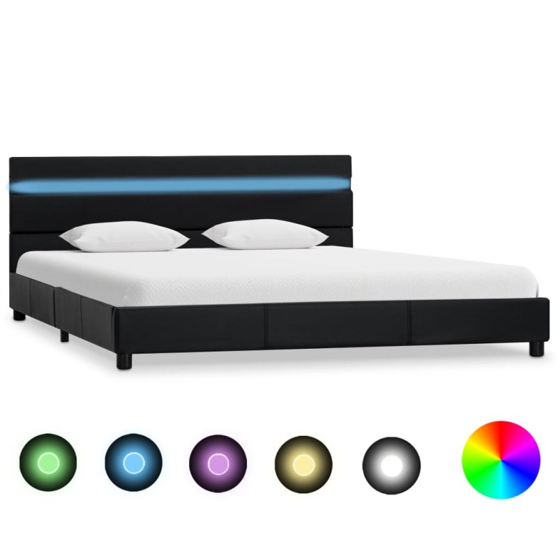 vidaXL Estructura de cama con LED cuero sintético negro 160x200 cm vidaXL Estructura de cama con LED cuero sintético negro 160x200 cm