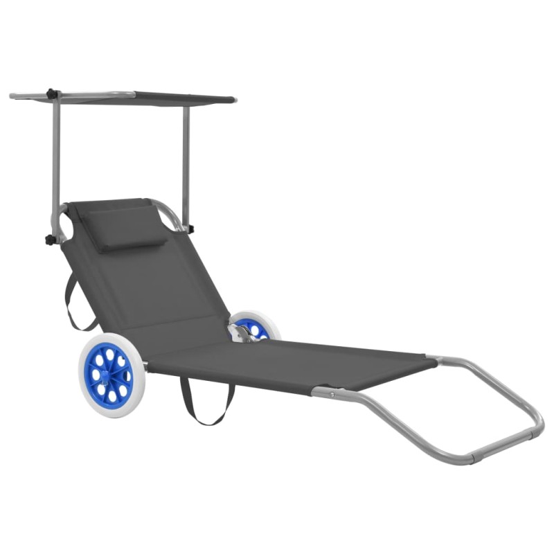 vidaXL Tumbona plegable con toldo y ruedas acero gris vidaXL Tumbona plegable con toldo y ruedas acero gris