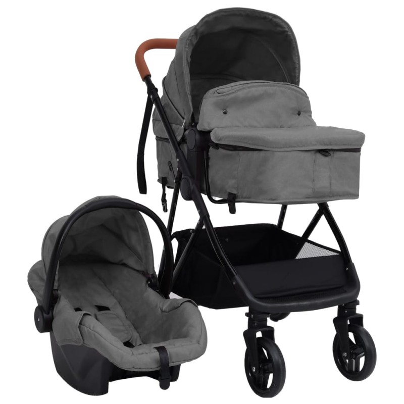 vidaXL Cochecito de bebé 3 en 1 de acero gris claro y negro vidaXL Cochecito de bebé 3 en 1 de acero gris claro y negro