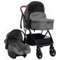 vidaXL Cochecito de bebé 3 en 1 de acero gris claro y negro vidaXL Cochecito de bebé 3 en 1 de acero gris claro y negro