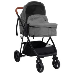vidaXL Cochecito de bebé 3 en 1 de acero gris claro y negro