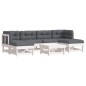 vidaXL Juego de muebles jardín 7 piezas y cojines madera maciza blanco