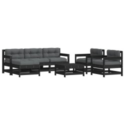 vidaXL Juego de muebles de jardín 7 pzas y cojines madera maciza negro