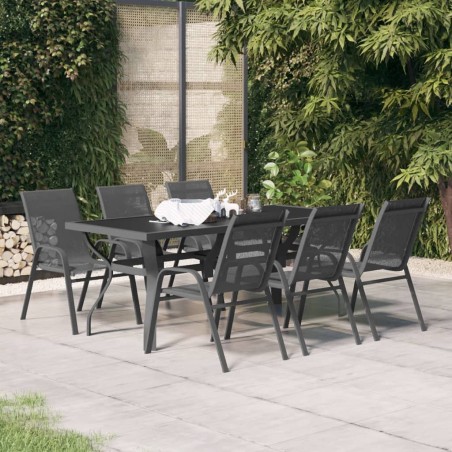 vidaXL Juego de comedor de jardín 7 piezas con cojines gris y negro