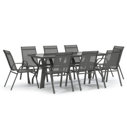 vidaXL Juego de comedor de jardín 9 piezas gris y negro