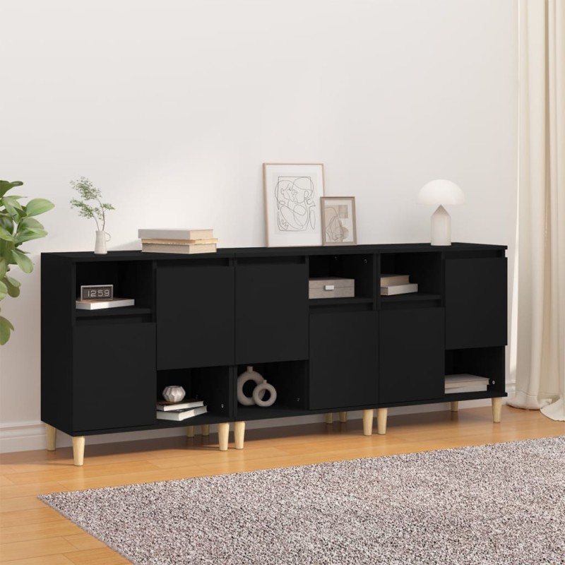 vidaXL Aparadores 3 uds madera contrachapada negro 60x35x70 cm vidaXL Aparadores 3 uds madera contrachapada negro 60x35x70 cm