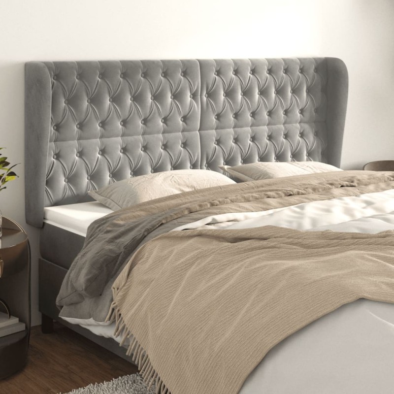 vidaXL Cabecero con orejas de terciopelo gris claro 183x23x118/128 cm vidaXL Cabecero con orejas de terciopelo gris claro 183x23x118/128 cm