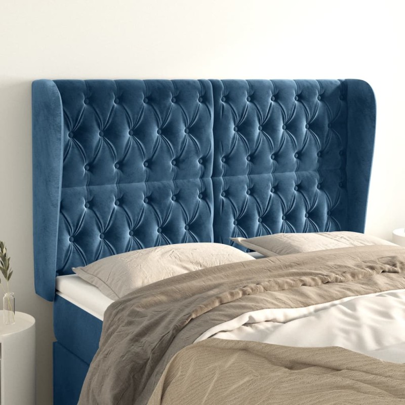 vidaXL Cabecero con orejas de terciopelo azul oscuro 163x23x118/128 cm vidaXL Cabecero con orejas de terciopelo azul oscuro 163x23x118/128 cm