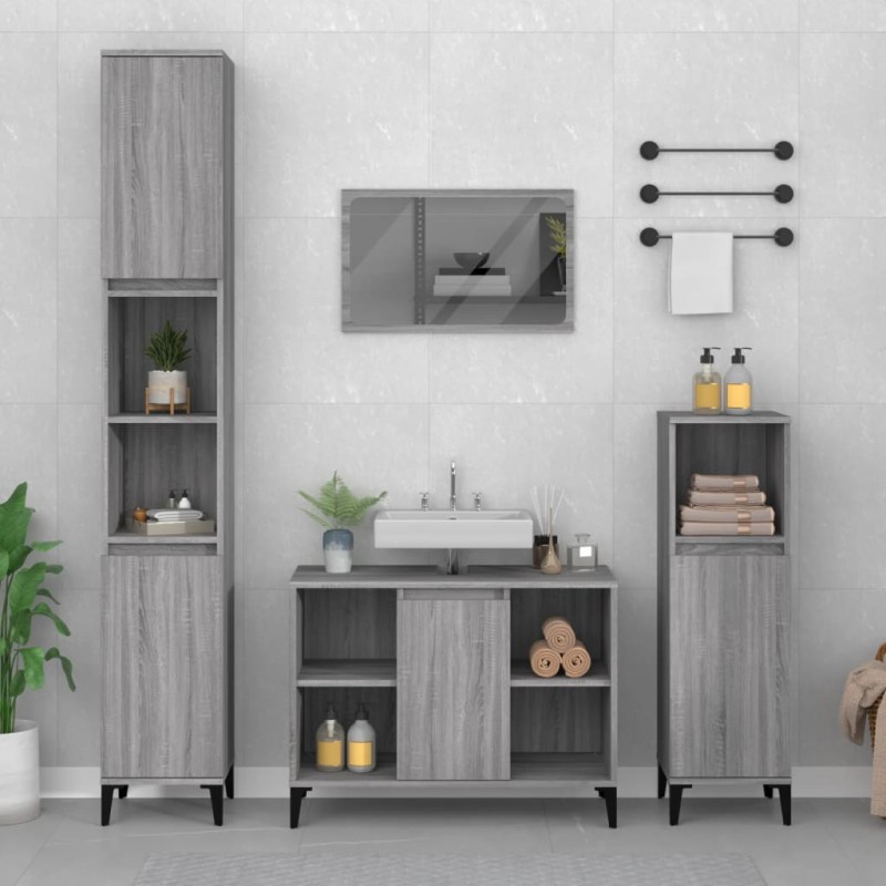 vidaXL Set de muebles de baño 3 pzas madera contrachapada gris sonoma vidaXL Set de muebles de baño 3 pzas madera contrachapada gris sonoma