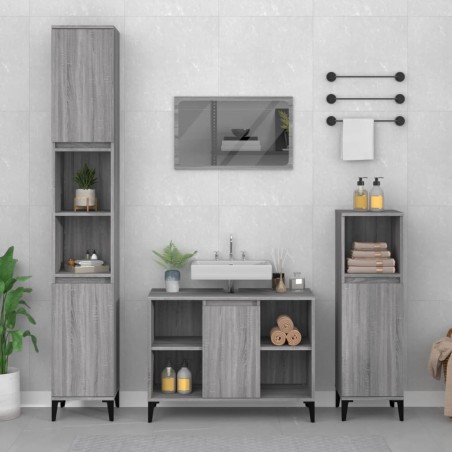 vidaXL Set de muebles de baño 3 pzas madera contrachapada gris sonoma