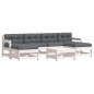 vidaXL Juego de muebles jardín 7 piezas y cojines madera maciza blanco vidaXL Juego de muebles jardín 7 piezas y cojines madera maciza blanco