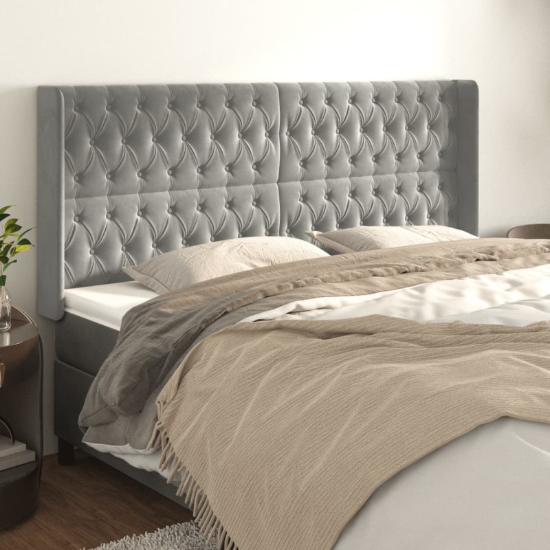 vidaXL Cabecero con orejas de terciopelo gris claro 183x16x118/128 cm vidaXL Cabecero con orejas de terciopelo gris claro 183x16x118/128 cm