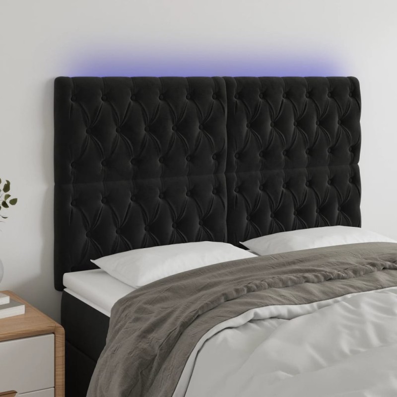 vidaXL Cabecero con luces LED terciopelo negro 160x7x118/128 cm vidaXL Cabecero con luces LED terciopelo negro 160x7x118/128 cm