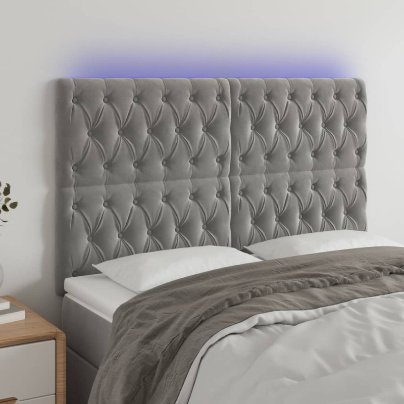 vidaXL Cabecero con luces LED terciopelo gris claro 160x7x118/128 cm vidaXL Cabecero con luces LED terciopelo gris claro 160x7x118/128 cm