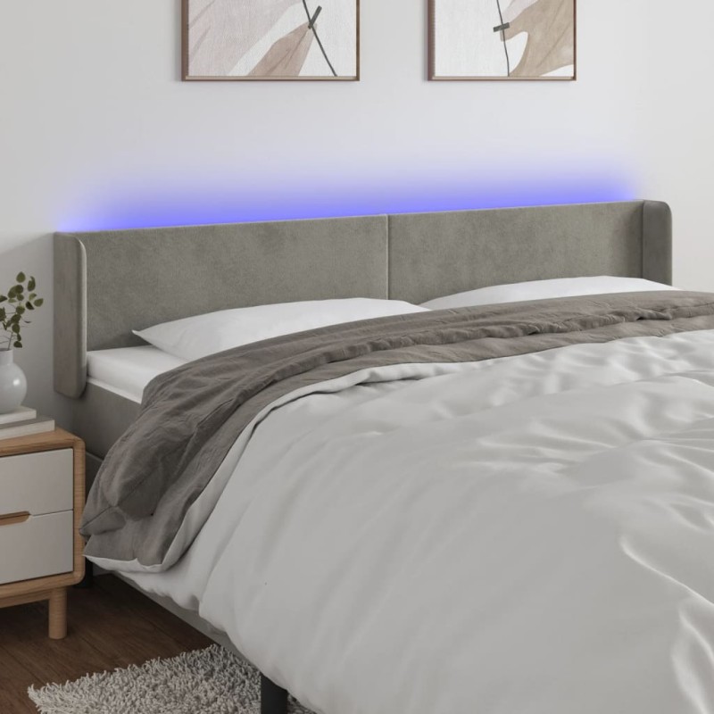 vidaXL Cabecero con LED de terciopelo gris claro 163x16x78/88 cm vidaXL Cabecero con LED de terciopelo gris claro 163x16x78/88 cm