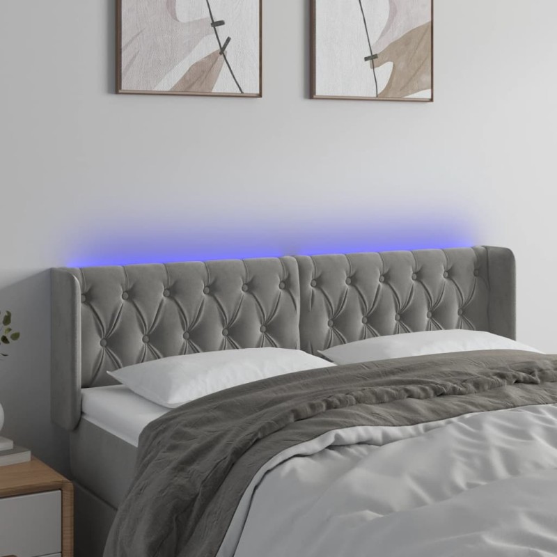 vidaXL Cabecero con LED de terciopelo gris claro 163x16x78/88 cm vidaXL Cabecero con LED de terciopelo gris claro 163x16x78/88 cm