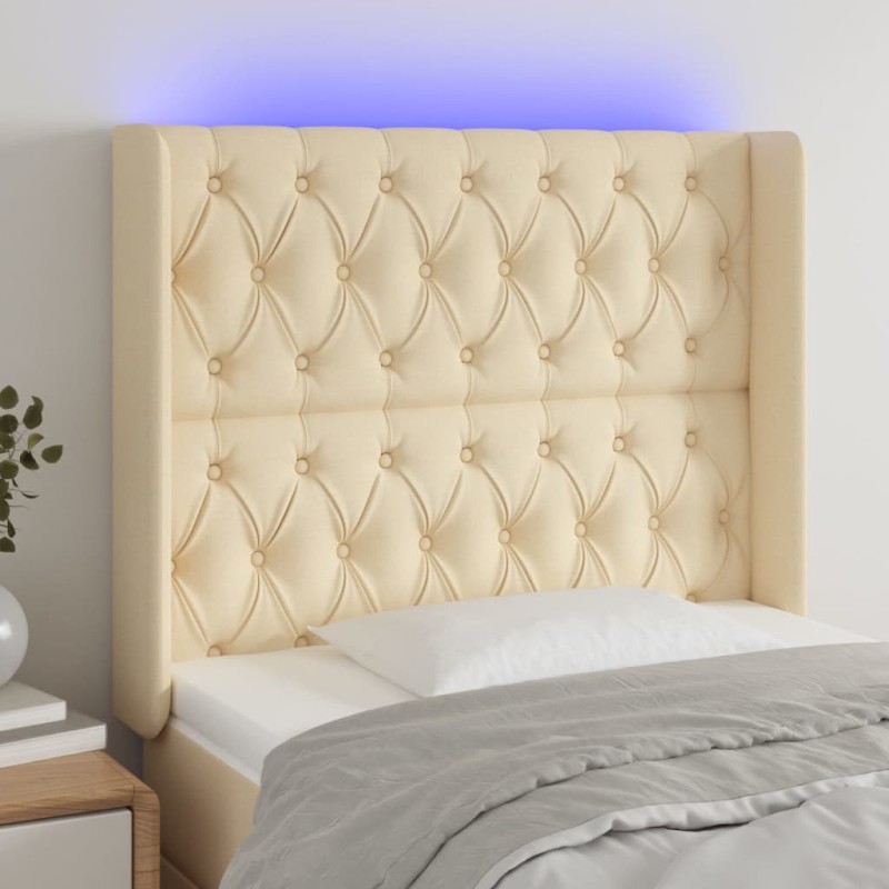 vidaXL Cabecero con LED de tela color crema 93x16x118/128 cm vidaXL Cabecero con LED de tela color crema 93x16x118/128 cm