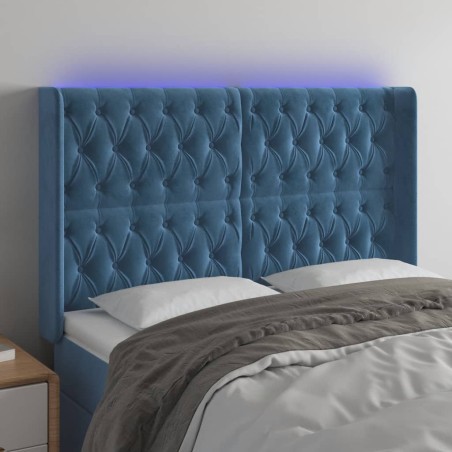 vidaXL Cabecero con LED de terciopelo azul oscuro 163x16x118/128 cm