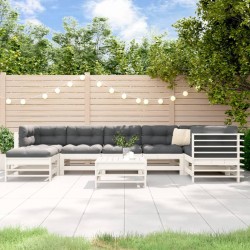 vidaXL Juego de muebles jardín 8 pzas y cojines madera maciza blanco