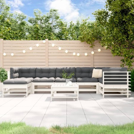vidaXL Juego de muebles jardín 8 pzas y cojines madera maciza blanco