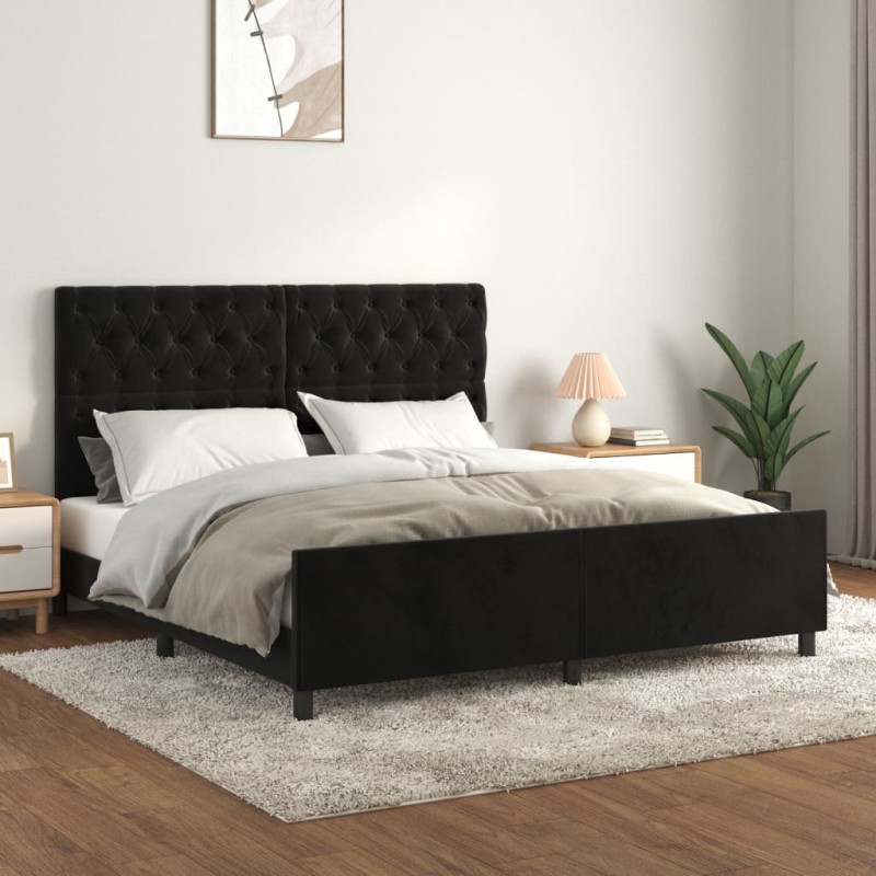 vidaXL Estructura de cama con cabecero de terciopelo negro 160x200 cm vidaXL Estructura de cama con cabecero de terciopelo negro 160x200 cm