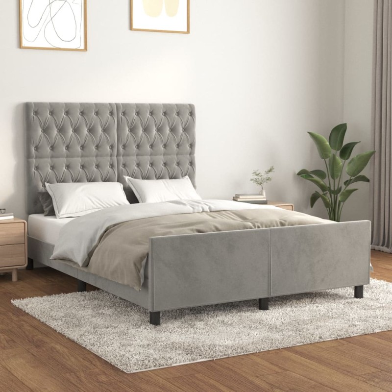 vidaXL Estructura de cama con cabecero terciopelo gris claro 140x190cm vidaXL Estructura de cama con cabecero terciopelo gris claro 140x190cm