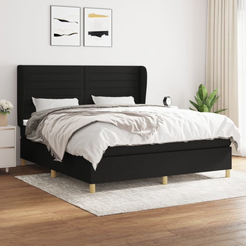 vidaXL Cama box spring con colchón tela negro 160x200 cm vidaXL Cama box spring con colchón tela negro 160x200 cm