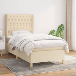vidaXL Cama box spring con colchón tela color crema 90x200 cm