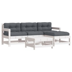 vidaXL Juego de muebles jardín 5 piezas y cojines madera maciza blanco