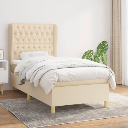vidaXL Cama box spring con colchón tela color crema 100x200 cm