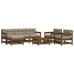 vidaXL Juego muebles jardín 7 pzas y cojines madera maciza marrón miel