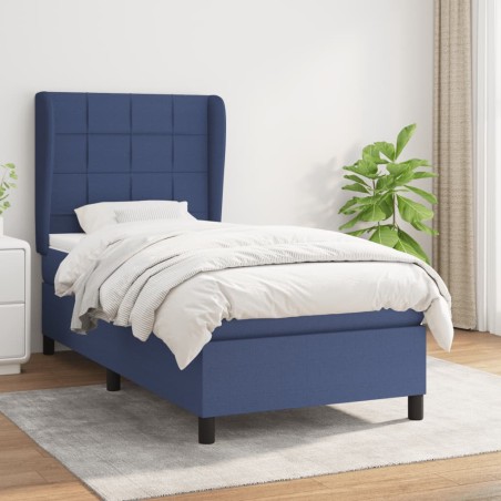 vidaXL Cama box spring con colchón tela azul 90x190 cm