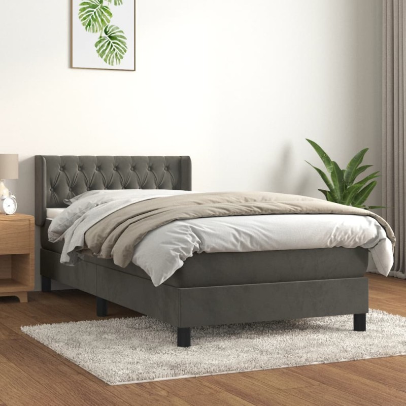 vidaXL Cama box spring con colchón terciopelo gris oscuro 90x190 cm vidaXL Cama box spring con colchón terciopelo gris oscuro 90x190 cm