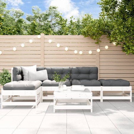 vidaXL Juego de muebles jardín 6 piezas y cojines madera maciza blanco