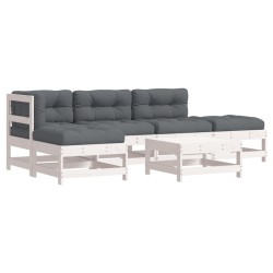 vidaXL Juego de muebles jardín 6 piezas y cojines madera maciza blanco