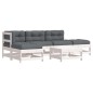 vidaXL Juego de muebles jardín 6 piezas y cojines madera maciza blanco vidaXL Juego de muebles jardín 6 piezas y cojines madera maciza blanco