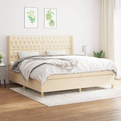 vidaXL Cama box spring con colchón tela color crema 200x200 cm