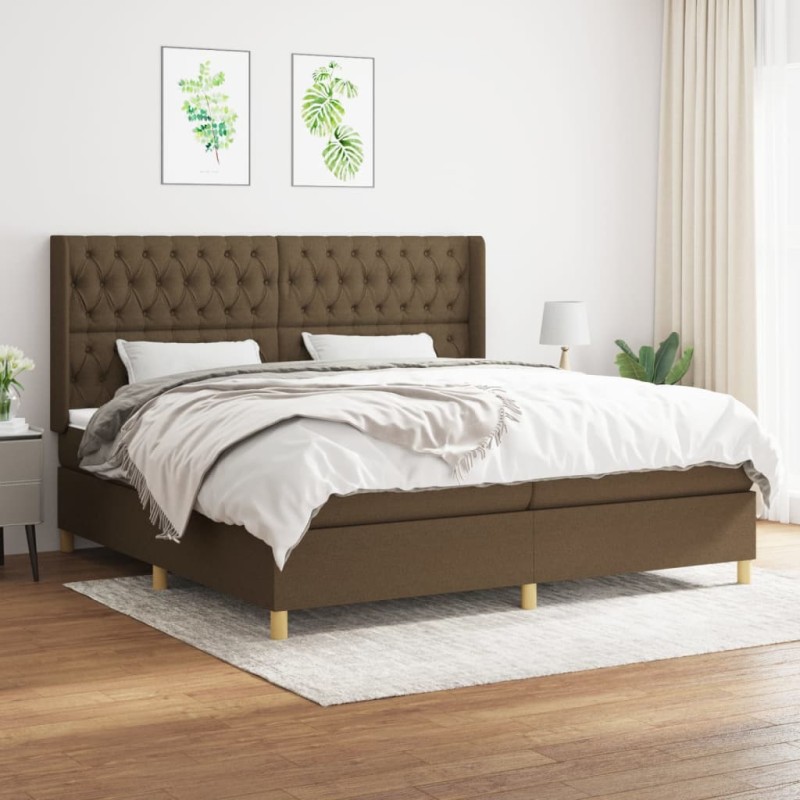 vidaXL Cama box spring con colchón tela marrón oscuro 200x200 cm vidaXL Cama box spring con colchón tela marrón oscuro 200x200 cm