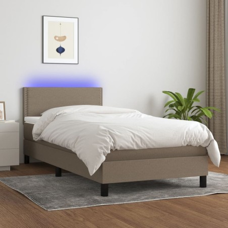 vidaXL Cama box spring colchón y luces LED gris taupe 80x200 cm