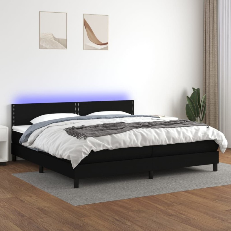 vidaXL Cama box spring colchón y luces LED tela negro 200x200 cm vidaXL Cama box spring colchón y luces LED tela negro 200x200 cm