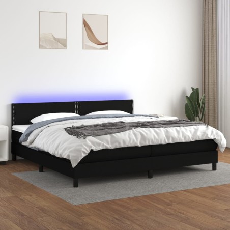 vidaXL Cama box spring colchón y luces LED tela negro 200x200 cm