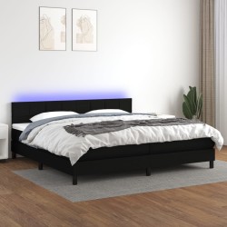 vidaXL Cama box spring colchón y luces LED tela negro 200x200 cm