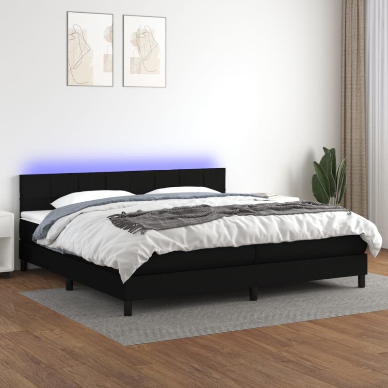 vidaXL Cama box spring colchón y luces LED tela negro 200x200 cm vidaXL Cama box spring colchón y luces LED tela negro 200x200 cm
