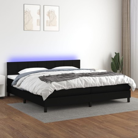 vidaXL Cama box spring colchón y luces LED tela negro 200x200 cm